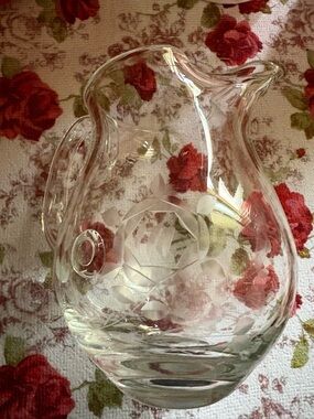 Vintage Etched Glass Pitcher - Clear Floral Cut Design